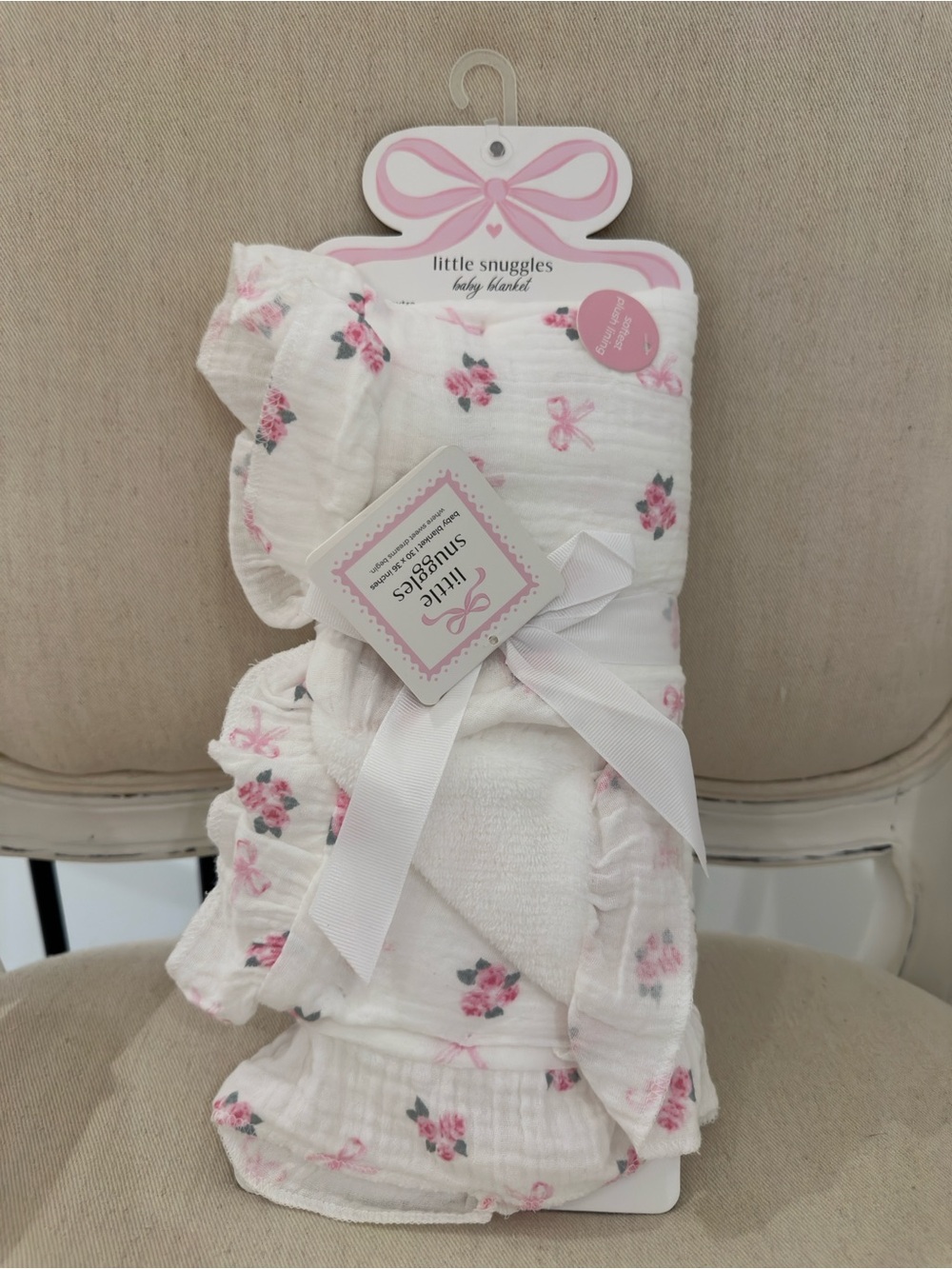 🦢 Little Snuggles Pink Ruffle Floral Ribbon Bow Coquette Baby Blanket NWT